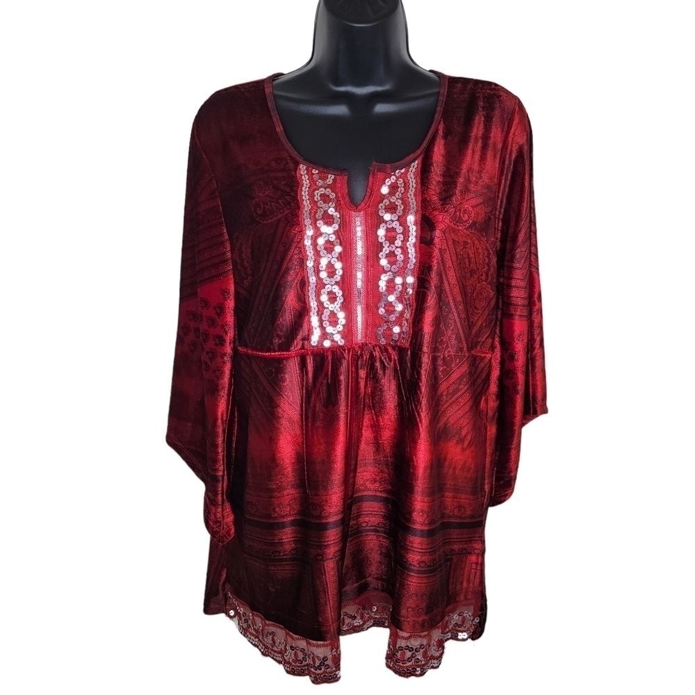 Unity World Wear red velvet bohemian peasant top size Medium